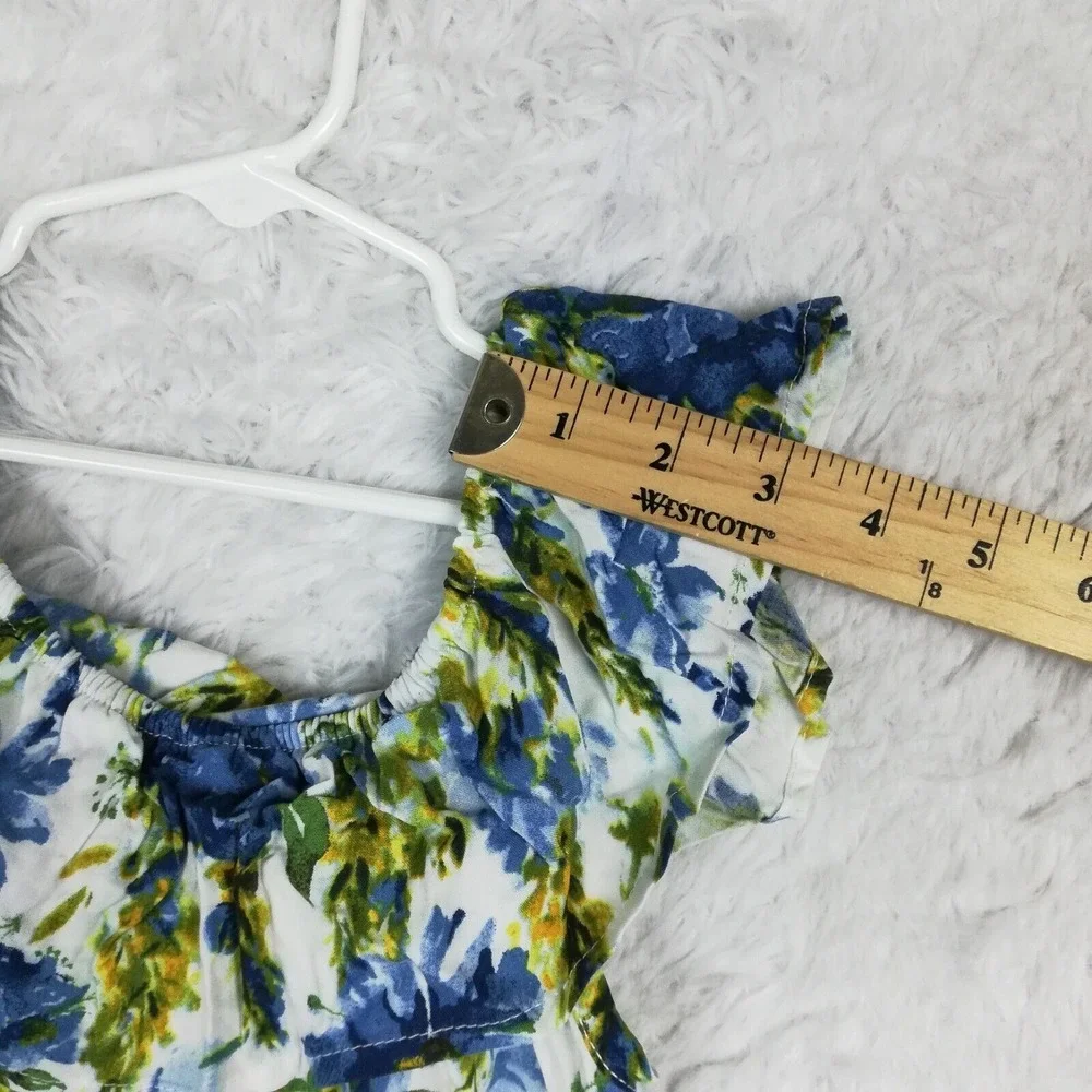 Btween Girls Dress Midi Blue White Floral Cap Sleeve Scrunchie Ruffle 6‎ New